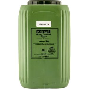 KRINOS Green Cracked Olives - Mammoth 12kg keg