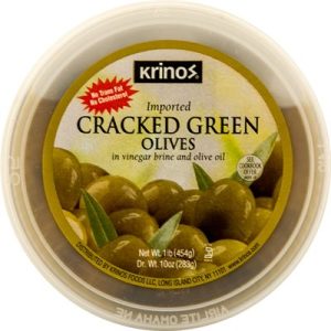 KRINOS Cracked Green Olives
16oz cup