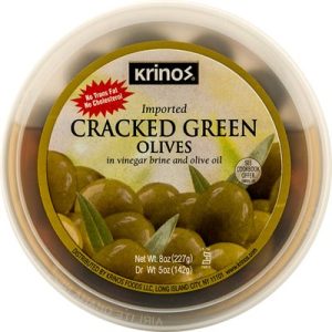 KRINOS Cracked Green Olives
8oz cup